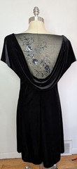 VTG Patra Black Velvet Dress Embroidered Sheer Draped Cowl Neckline Luxe Goth 16