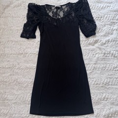 Wet Seal mini Dress Womens Medium Black Whimsigoth Vamp Y2K Puff Sleeve