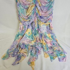 Claralura Original Pastel Bow Ruched Chiffon Evening Gown Romantic Vtg 80s XS