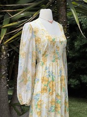 vintage 1970s dress Boho Long Wide Puff Sleeve Maxi Dress M