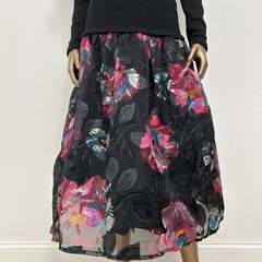 Vintage 80s Raul Blanco Black Pink Tulle Floral Sweater Chiffon Skirt Set Sz XS