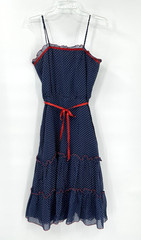 vintage 70s POLKA DOT MIDI DRESS sundress blue XXS americana usa tradwife ruffle