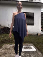 90s Vintage Boutique One shoulder asymmetric Navy Blue Long Blouse Top Dress M