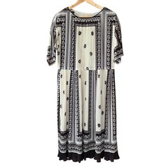 Vtg Hal Ferman Pleated Split Sleeve Midi Dress Sheer Brown Ivory Floral Large