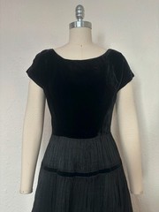 1950s Black Velvet and Taffeta Dress by R&K Originals, Extra Small to Small
