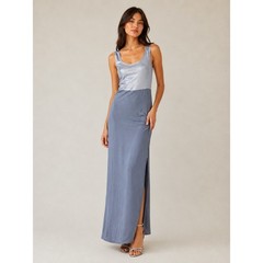 Jessica Howard Vintage Maxi Dress Gown 90s Minimalist Metallic Silver Gray XS/S
