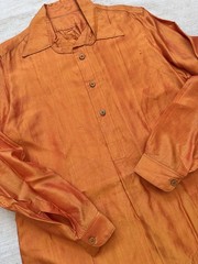 1920s 30s Antique Handmade Orange Raw Shiny Silk Chemise Shirt Women’s S M L