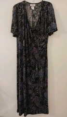 VTG Los Angelas Woman Size 16 Dress Made In USA Surplice Neckline Purple & Black