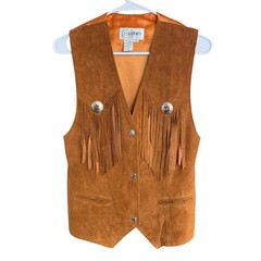 Vtg Cedars Suede Vest Fringe Leather Brown Large Western Cowboy Cowgirl