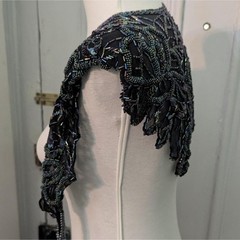 vintage Interlude California Beaded wrap Shawl Iridescent Black Mesh Tie Front