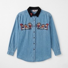 Vintage Faded Glory Women’s Christmas Teddy Bear Denim Shirt, size 14W/16W