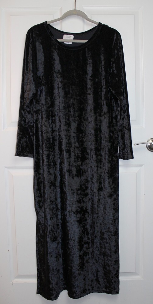 VTG 80s NWT Jasmine Rose Black Crushed Velvet Long Sleeve Maxi Dress Size XL/16