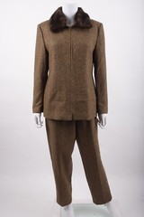 Vintage Talbots Womans Pant Suit Blazer 10-12 P Brown Herringbone Wool Blend NWT