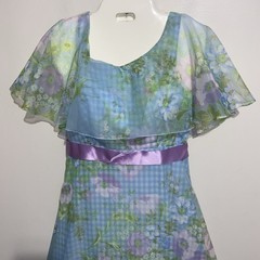 Vintage Dress XS Gingham Blue White Maxi Cottagecore USA Union Made Feminine