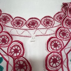 VTG Mexican Top Womens 36 White Embroidered Pink Floral Scalloped Measures XL