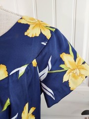 Vtg 70s Floral Maxi Dress Navy Yellow Lily Hibiscus Hawaiian Tiki Resort M L 53″