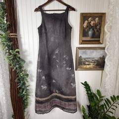 Vintage Helen Blake Crinkle Floral Open Back Midi Dress