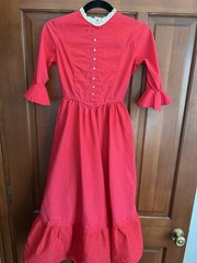 Small Vintage Cottage Core Prairie Hot Red Dress, No Brand