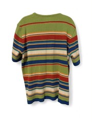 Y2k Vintage Beldoch Popper Multicoloured Short Sleeve Striped Zip Up Sweater