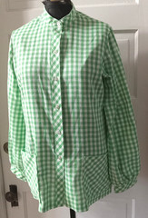 60’s KORET of Cali Mandarin Green Check Button Up Top Shirt Blouse M