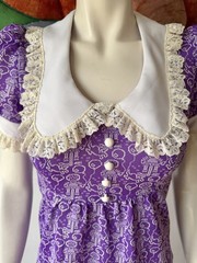 Vintage NOVELTY DRESS 1960s Babydoll Puffed Sleeves Purple Print Kidcore XS / S