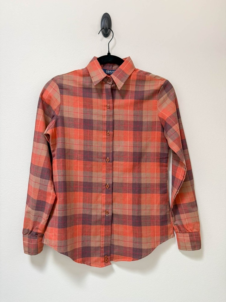 Vintage Dee Cee Women’s Plaid Button Up USA Made Salmon Brown Western Sz XS/S