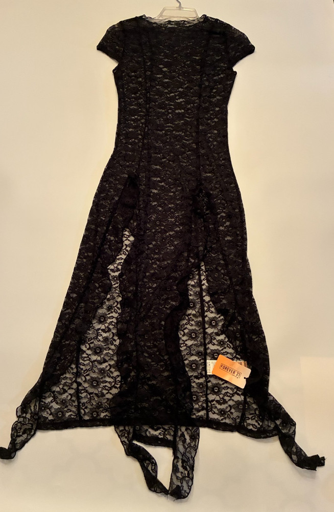 Forever 21 SHEER LACE GOWN Medium BODYCON Negligee Black Nightgown GOTH Vamp NWT