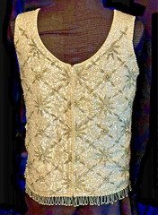 VTG 60’s Ivory Sequin&Beaded Sleeveless Cocktail Top~Tasseled Hem~Back Zip~Sz 12