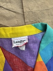 Vtg Langtry Rainbow Pride Button Short Sleeve Shirt Womens S Made In USA Tag 7/8