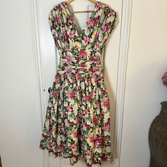 Vintage Patty O’Neil Ruched Floral Midi Tea Dress Petticoat 80s Cottagecore S