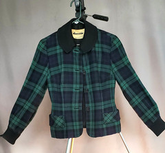 VTG EARLY 50s Deréta London GREEN AND NAVY WOOL PLAID JACKET