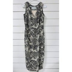 Santa Fe Jim Tremblay Vintage Floral Linen Blend Sheath Dress Black Beige Sz 8