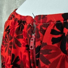 Vintage 60s Red Black Floral Wiggle Draped Back Dress Bow Waist Cocktail Party