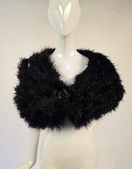 VICTORIAN 19TH C BLACK OSTRICH FEATHER CAPE FOR DRESS W SILK BOW FRONT