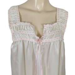 Vintage Venus Barsa Ariel Robe and Gown set white satin with pink ribbon size M
