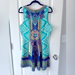 FLYING TOMATO ANTHROPOLOGIE Geometric Fit & Flare Mini Dress Cotton Size Large