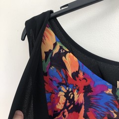 VTG Luom Eidisha Sz L Black Maxi Dress Sleeveless Overlay Floral Elastic Waist