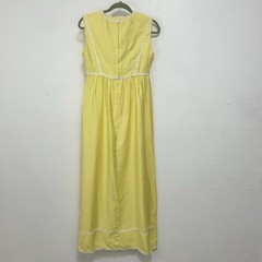 VTG 70s Yellow Sleeveless Empire Waist Maxi Dress White Rickrack Trim M (12)