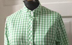 60’s KORET of Cali Mandarin Green Check Button Up Top Shirt Blouse M
