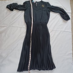 Rare Vintage Mr. Simon Womens Dress Black Sheer Midi Pleated Spider Web Size M