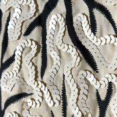 ​VTG 1960s Wool Sheath Dress Branch Design Ivory Swirl Sequins Cocktail Saks? S