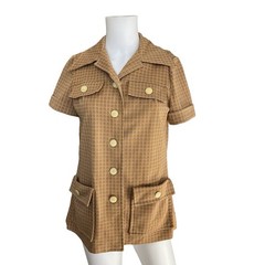 Vintage 60s 70s Pant Set Mustard Yellow Geometric Pattern Knit