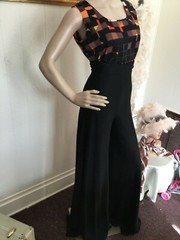 60’s Vintage Black Psychedelic Orange Yellow Block Mod Sleeveless Top