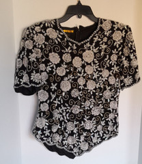 Vintage Sequin Hi Fashion Blouse Size S Floral Sequins & Beaded 100% Silk A851