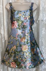 VTG 1X Azure Blue w Pink Green & Lemon Floral Satin Babydoll Nightie nightgown