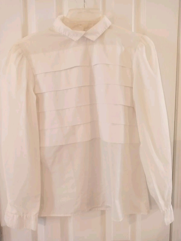 Vintage Michelle Stuart Women`s Small White Shirt Blouse Button Back Secretary