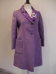 Women’s S M 1980’s Geoffrey Beene Coat Black Purple Plaid Paisley Shawl Collar