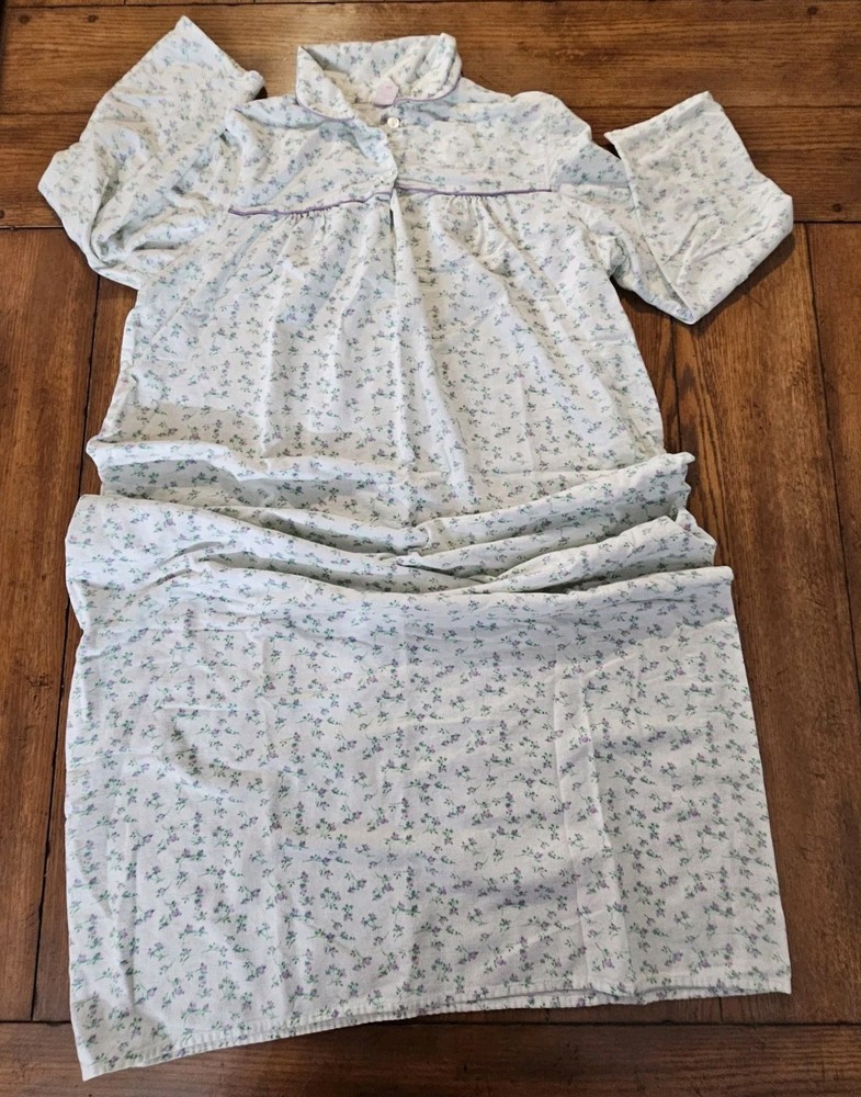 Vintage Sears Purple White Cotton Nightgown Womens M/12-14 Cottage Grannycore