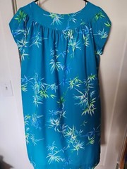 Vintage Hukilau Fashions Hawaiian Blue Muumuu Bamboo Print Maxi Dress Size 16