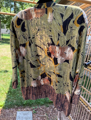 Vintage Carol Little Women’s L Open Front Jacket Art Wear Olive Green Boho Pads